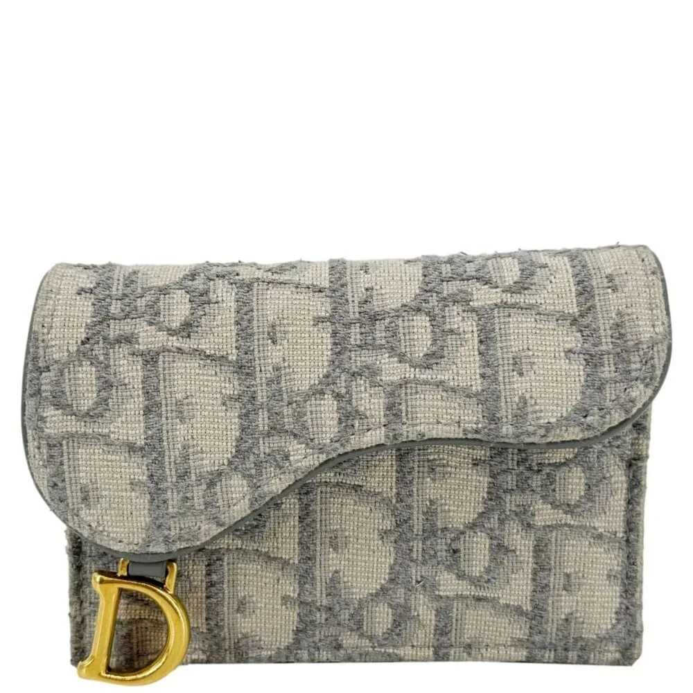 Christian Dior Saddle Oblique Canvas Card Holder Gray